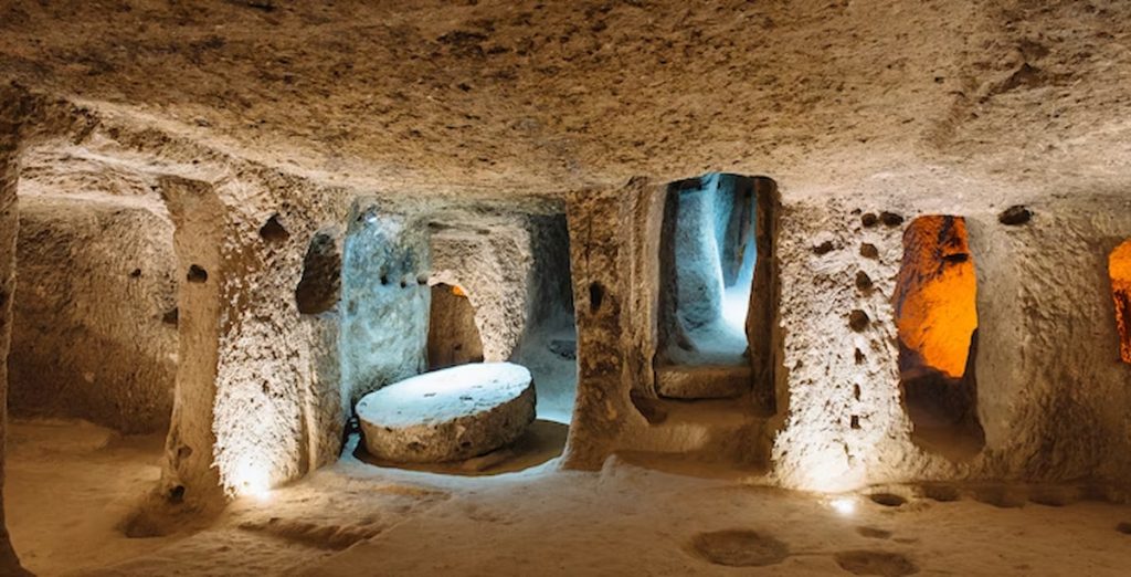Ciudad subterránea de Derinkuyu excavada en la roca volcánica de Capadocia, Turquía