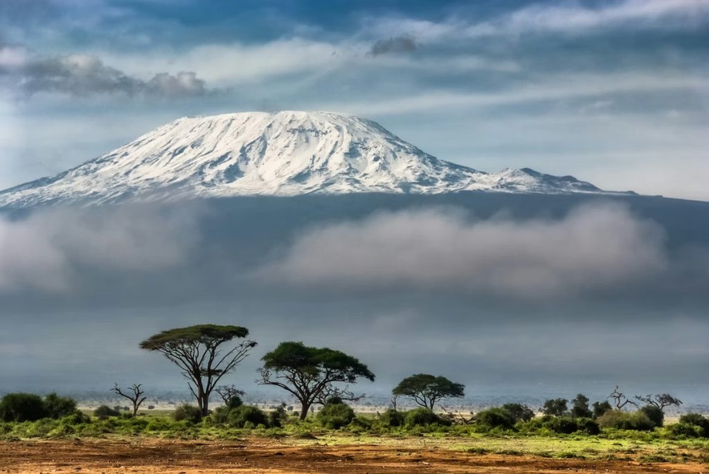 Kilimanjaro nevado al amanecer sobre la sabana africana de Tanzania