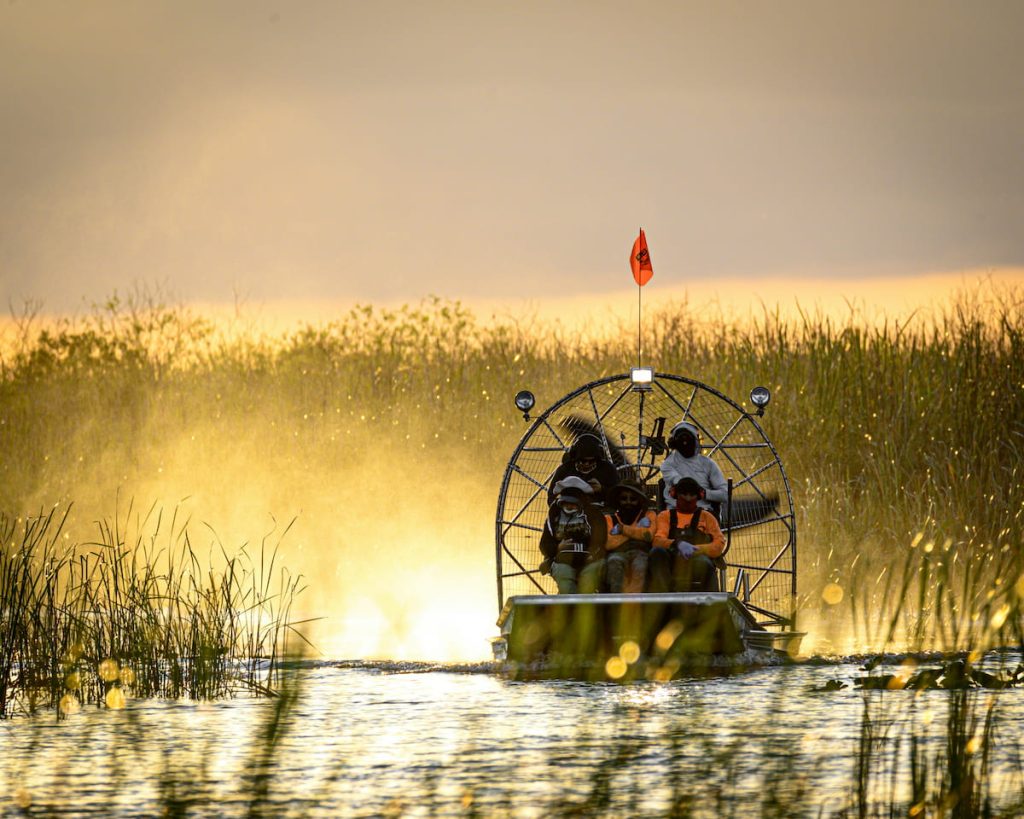 Airboat navegando por los canales del Parque Nacional Everglades, Florida